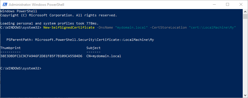 Powershell generating a certificate